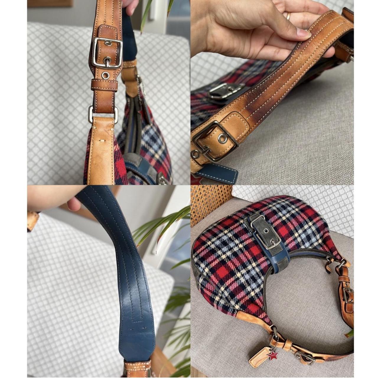 Coach Red and Blue Tartan Plaid Wool Hobo Shoulder...