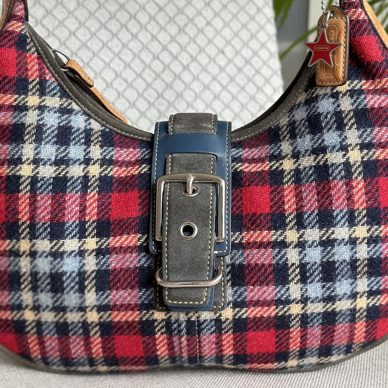 Coach Red and Blue Tartan Plaid Wool Hobo Shoulder...